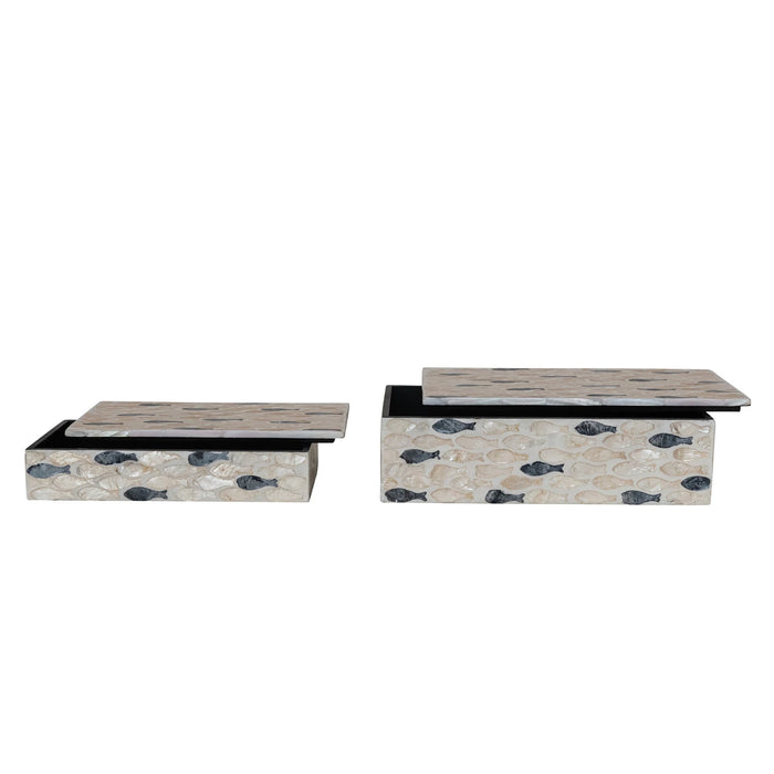 MDF & Capiz Boxes w/ Inlaid Fish, Natural & Charcoal Color