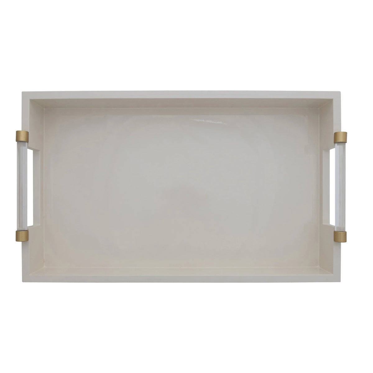 Lacquered Tray w/ Acrylic & Metal Handles, Gold Finish & Cream Color