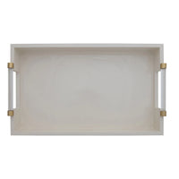 Lacquered Tray w/ Acrylic & Metal Handles, Gold Finish & Cream Color