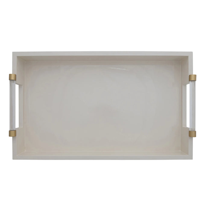 Lacquered Tray w/ Acrylic & Metal Handles, Gold Finish & Cream Color