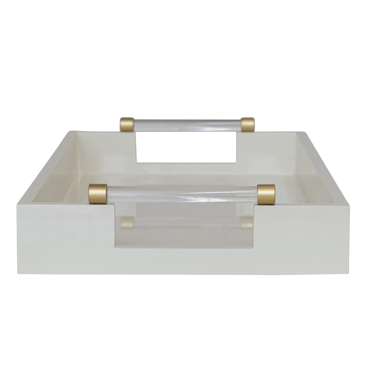 Lacquered Tray w/ Acrylic & Metal Handles, Gold Finish & Cream Color