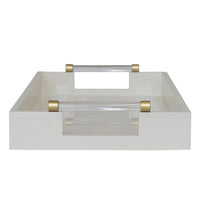 Lacquered Tray w/ Acrylic & Metal Handles, Gold Finish & Cream Color