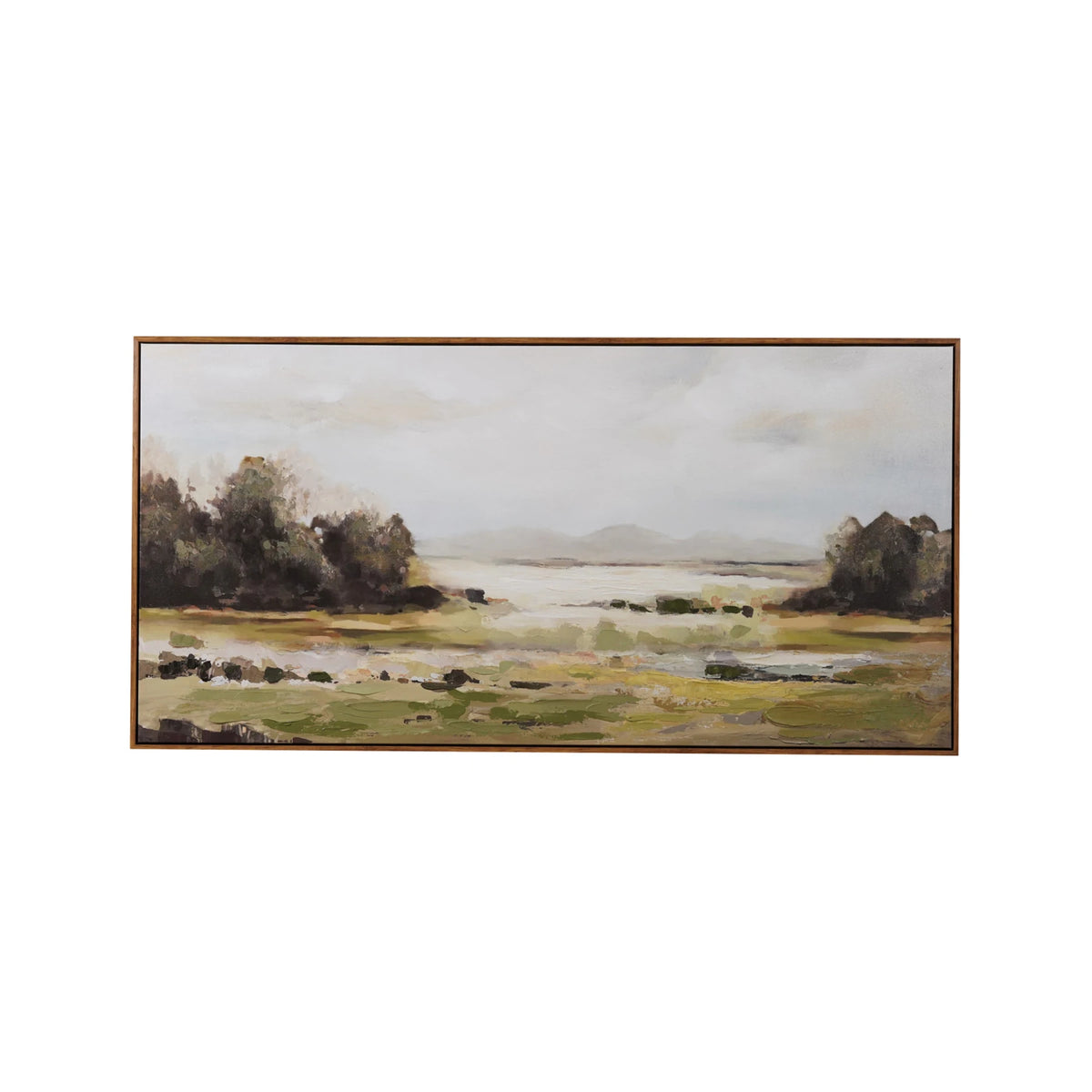 Large Wood Framed Canvas w/ Landscape - 55"x 27.5"