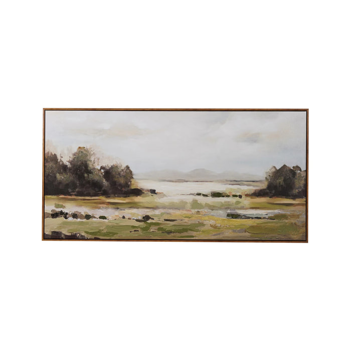 Large Wood Framed Canvas w/ Landscape - 55"x 27.5"