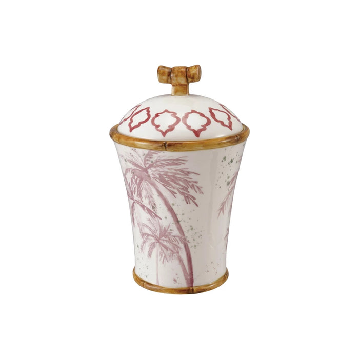 Hand-Painted Stoneware Canister with Palm Trees & Bamboo Style Edges
