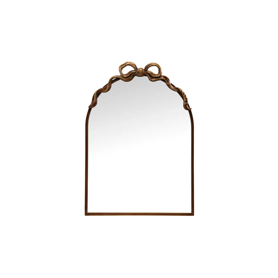 Metal Framed Wall Mirror with Bow, Gold Finish