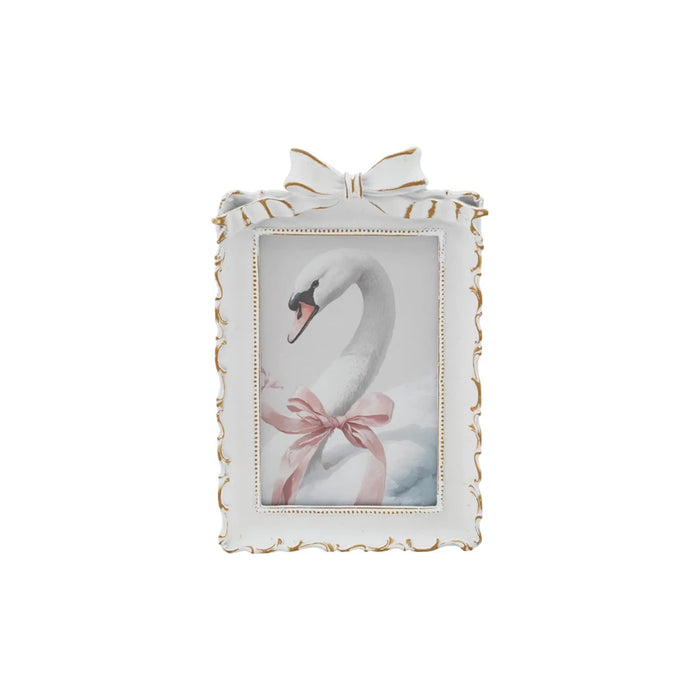Photo Frame with Bow, Antique White & Gold Finish