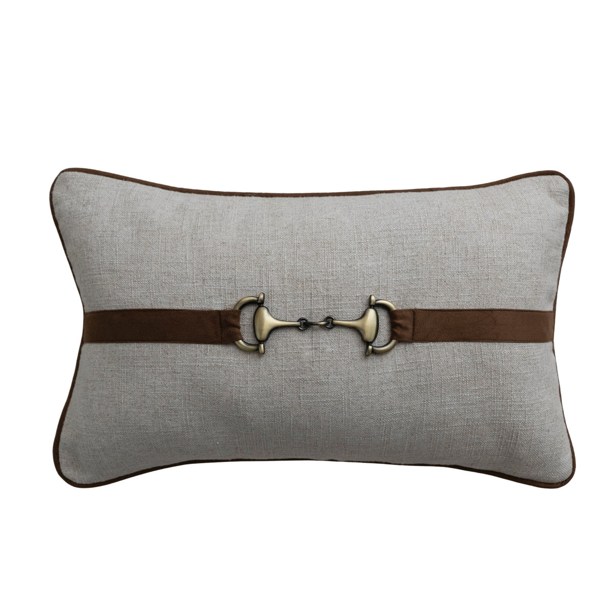 Viscose & Linen Lumbar Pillow with Faux Suede & Horse Bit - 20 x 12