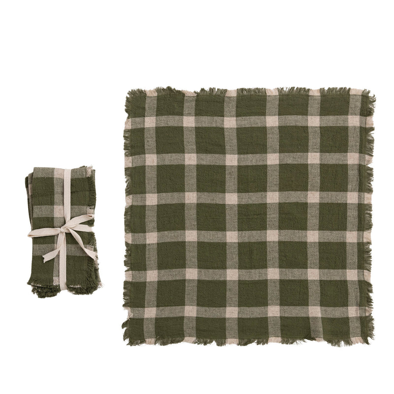 Plaid Viscose & Linen Yarn Dyed Napkins, Set of 4