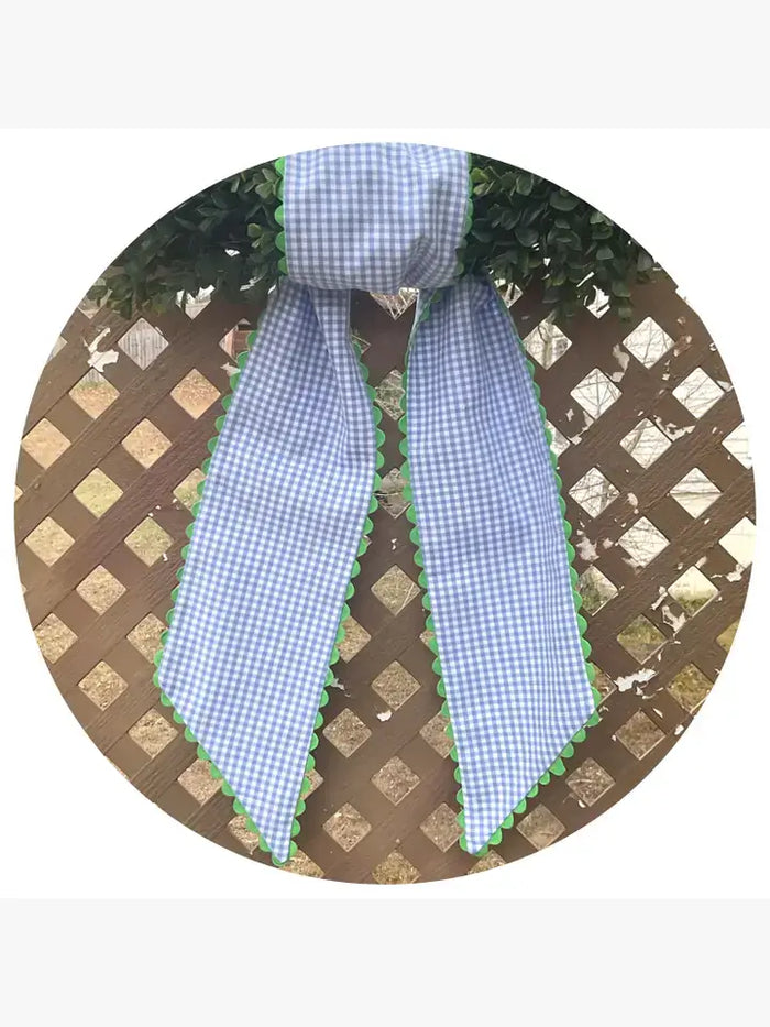 Wreath Sash - Periwinkle Gingham Sash with Lime Trim - 54"