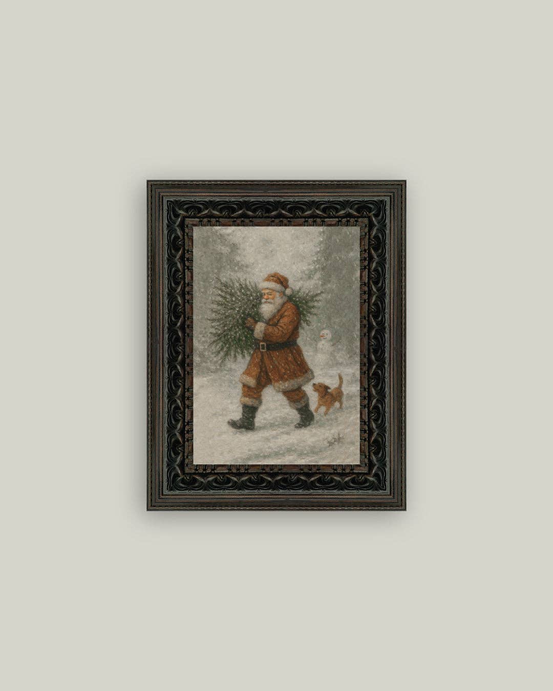 Santa with Tree Framed Antique Art - 5x7