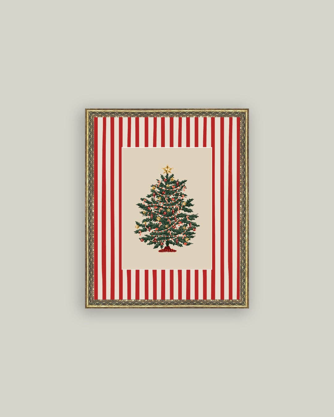 Peppermint Stripe Tree Framed Antique Art