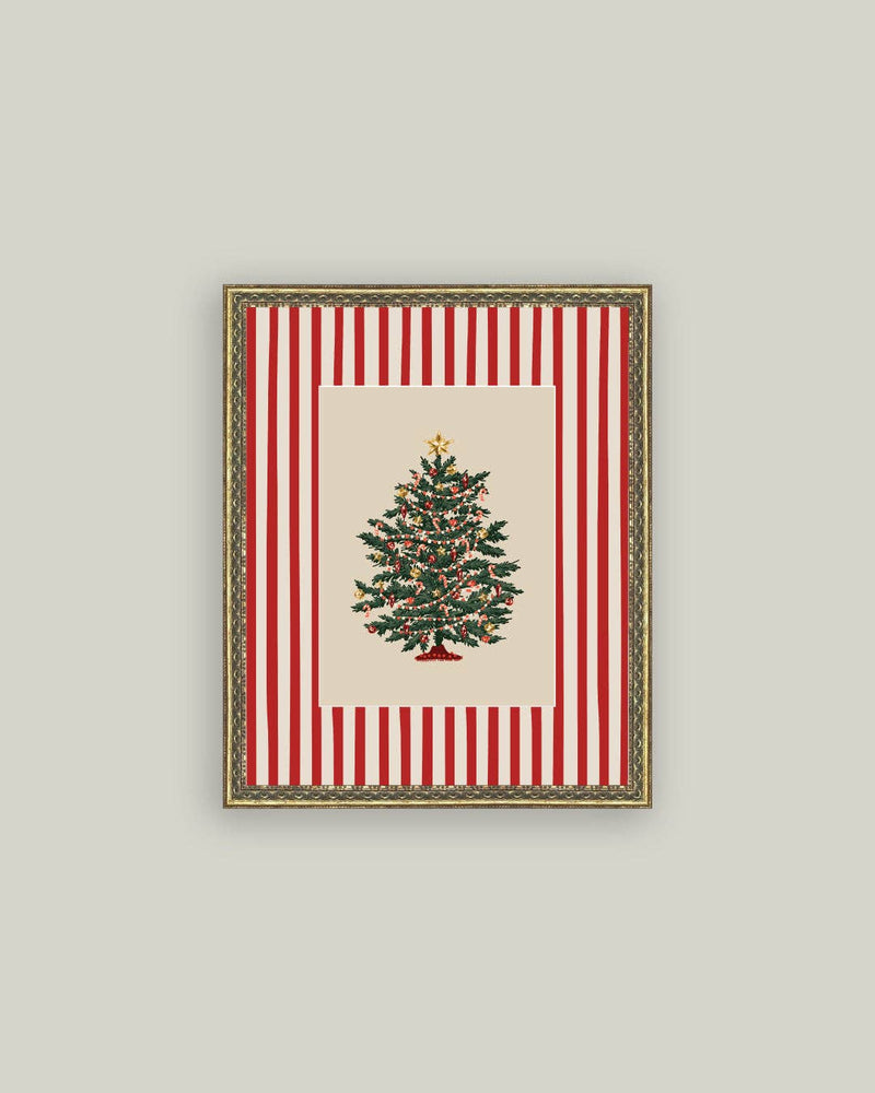 Peppermint Stripe Tree Framed Antique Art