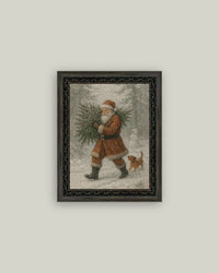 Santa with Tree Framed Antique Art - 5x7