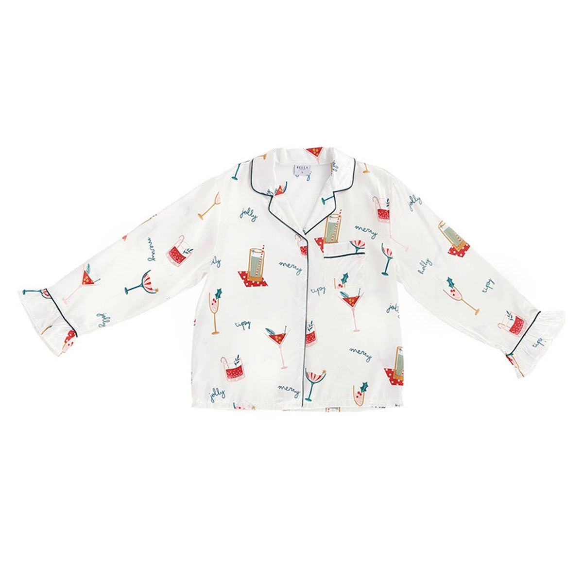 Pajama Set - Ruffle With Velvet Tie - Holiday Drinks