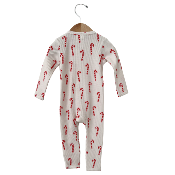 Organic Waffle Basic Zip Romper, Candy Cane