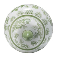 Green/White Floral Round Chinoiserie Vase, 14 in
