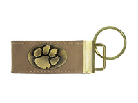 Collegiate Leather Key Fob. Crazyhorse Full Grain Leather With Antique Brass Logo. Florida Gators, Georgia Dawgs, Clemson, FSU Noles, USC.