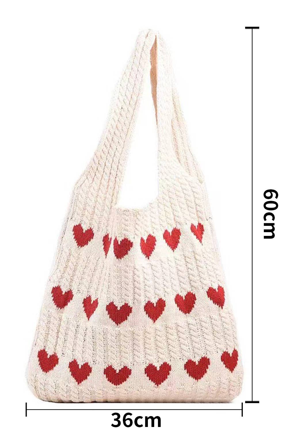 Love Heart Pattern Knit Large Shoulder Bag