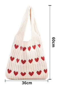 Love Heart Pattern Knit Large Shoulder Bag