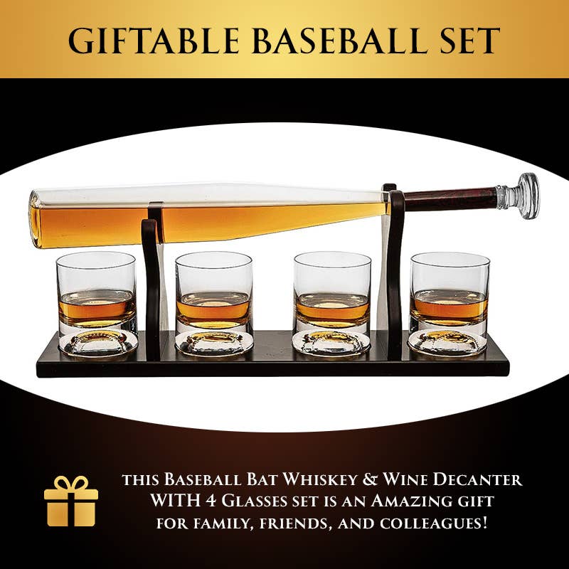 Baseball Bat Whiskey & Wine Decanter & Glasses