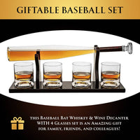 Baseball Bat Whiskey & Wine Decanter & Glasses