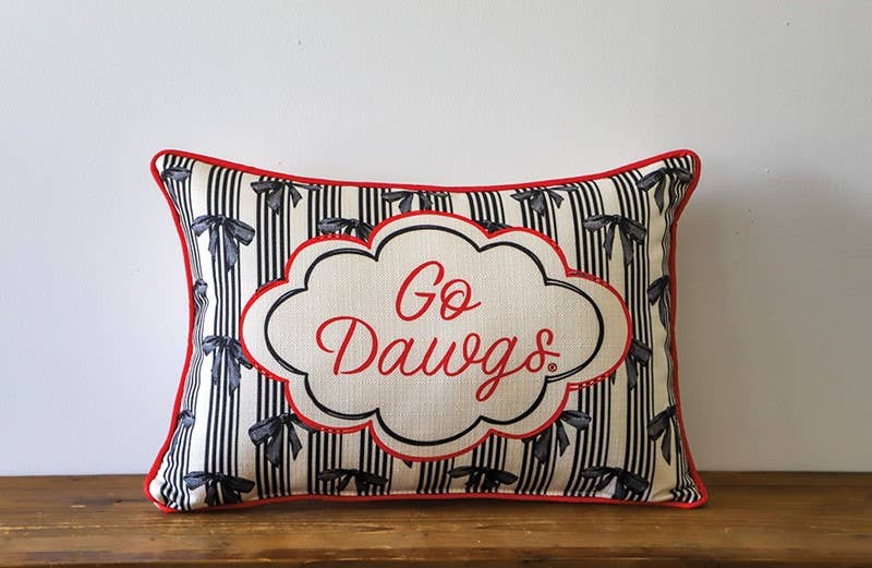 Go Dawgs Bow Pattern Piped Pillow