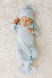 Bamboo Knotted Baby Gown & Beanie - Blush & Blue