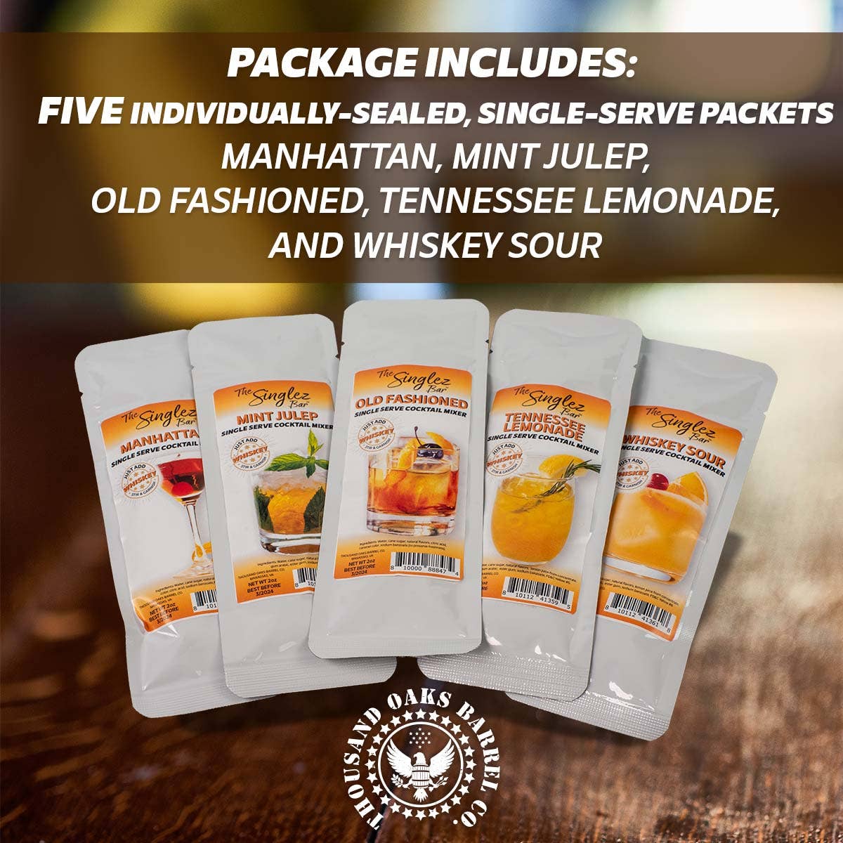 Singlez Bar Whiskey Collection- 5-Pack Single Serve Mixers