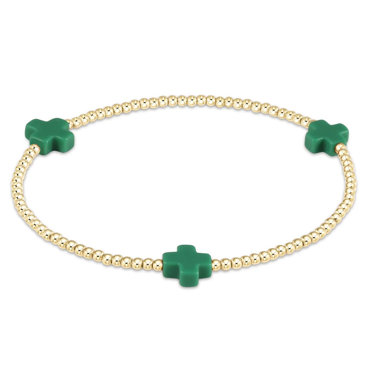 signature cross gold pattern 2mm bead bracelet- emerald