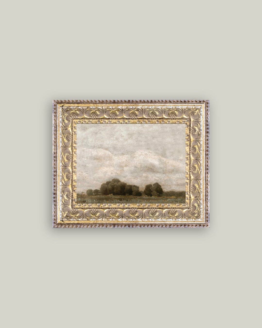 Tree and Cloud Landscape Framed Antique Art: 10x8