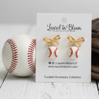 Hadley Baseball & Gold Bows Earrings