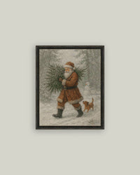 Santa with Tree Framed Antique Art - 5x7