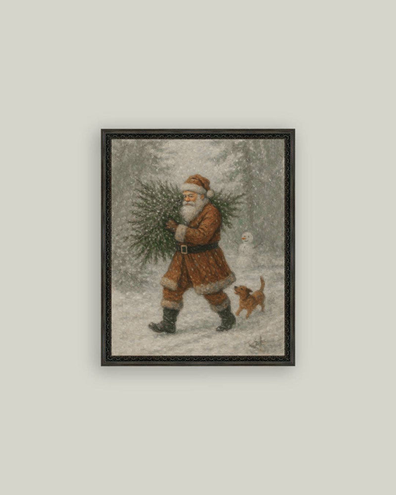 Santa with Tree Framed Antique Art - 5x7