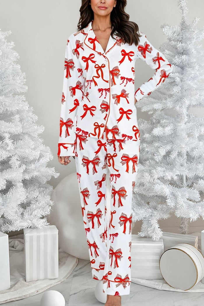 Red Bow Knot Print Pajama Set