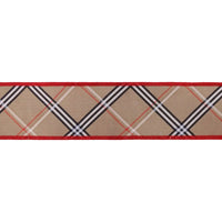 2 1/2" Wired Dupioni Ribbon | Beige Plaid w/ Red Backing | 10 Yds
