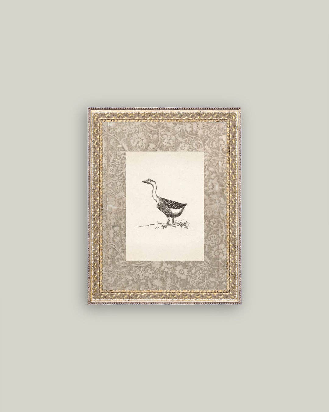Single Goose Framed Antique Art - 8x10