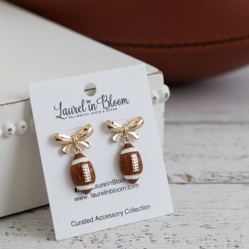 Hadley Football & Gold Bows Earrings