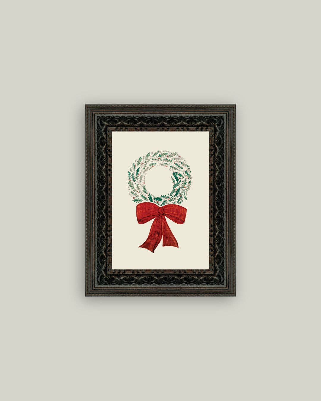 Christmas Wreath Framed Antique Art - 5x7