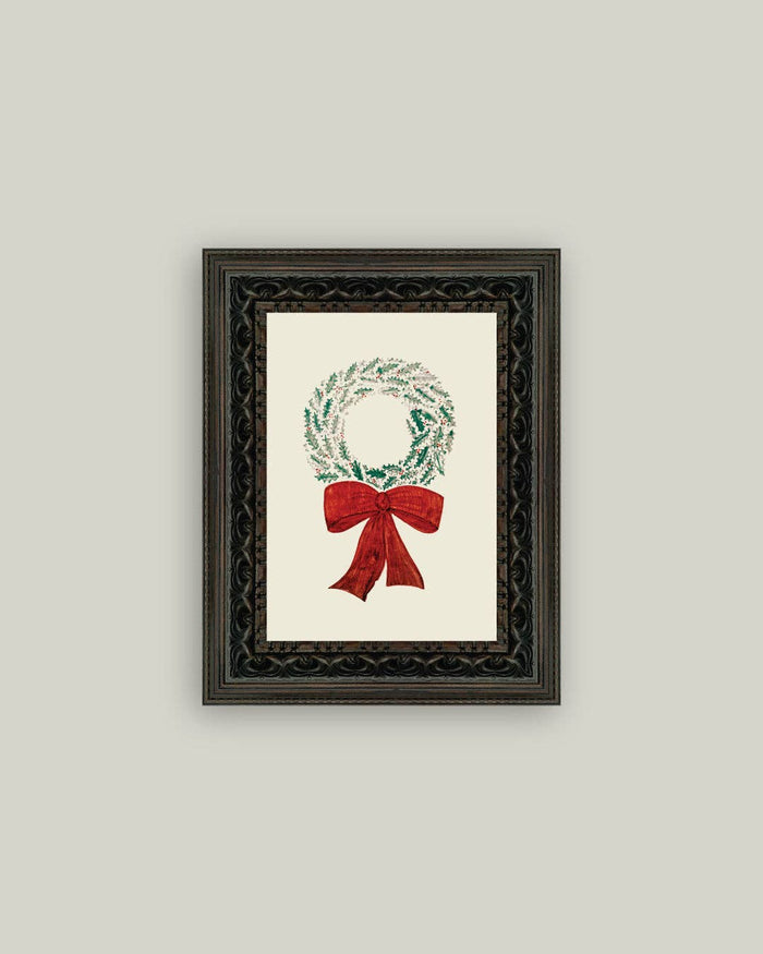 Christmas Wreath Framed Antique Art - 5x7