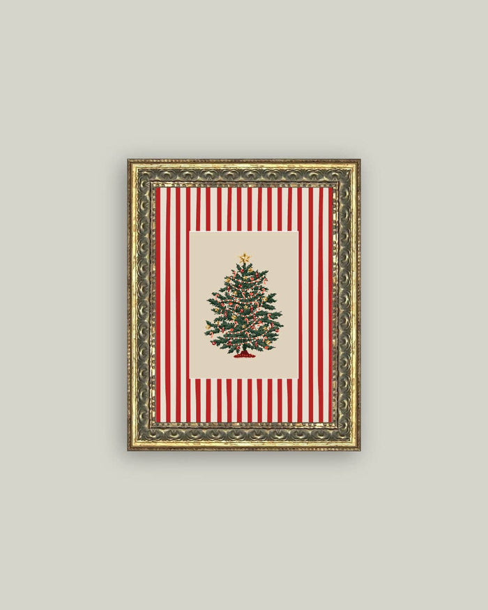Peppermint Stripe Tree Framed Antique Art