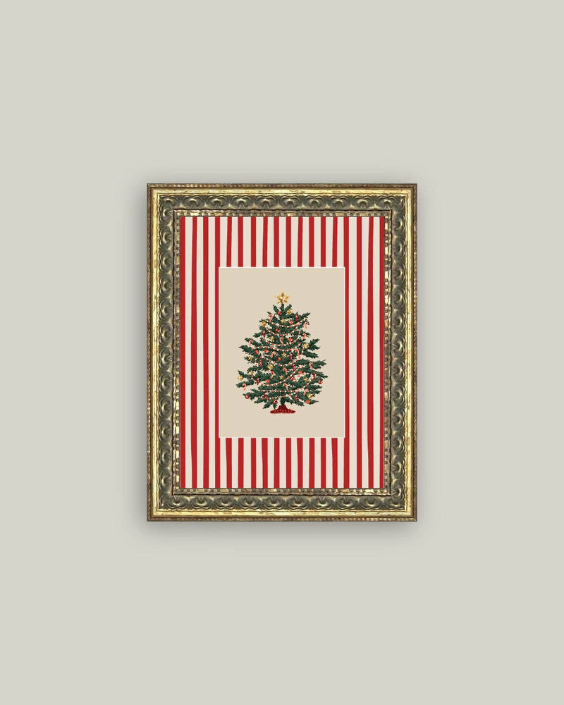 Peppermint Stripe Tree Framed Antique Art