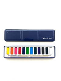 Watercolor Paint Set- 12 Artist Grade Colors + Wood Brush