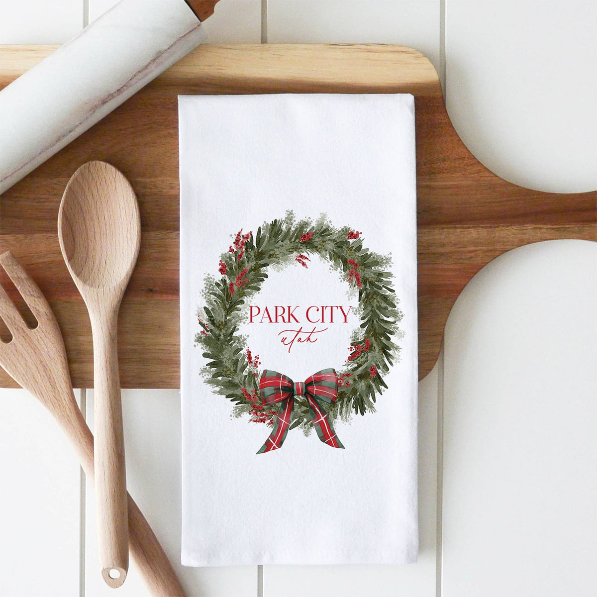 Bow Wreath Tea Towel - Cumming, Georgia