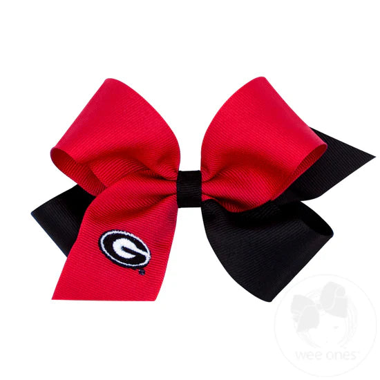 Two-Tone Collegiate Embroidered Hair Bow - Medium