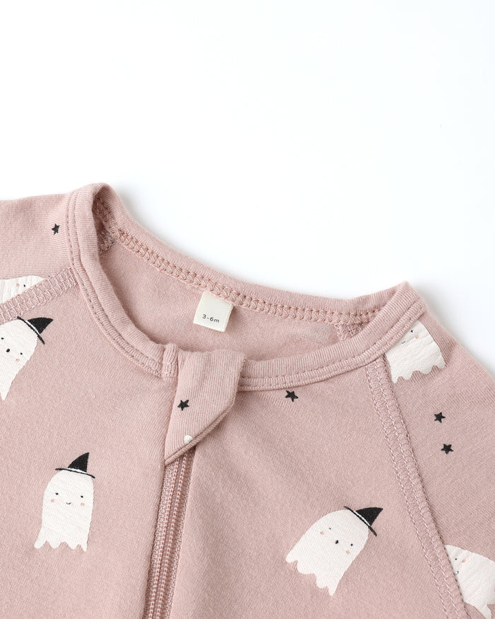 Bamboo Zip Footie || Pink Ghosts