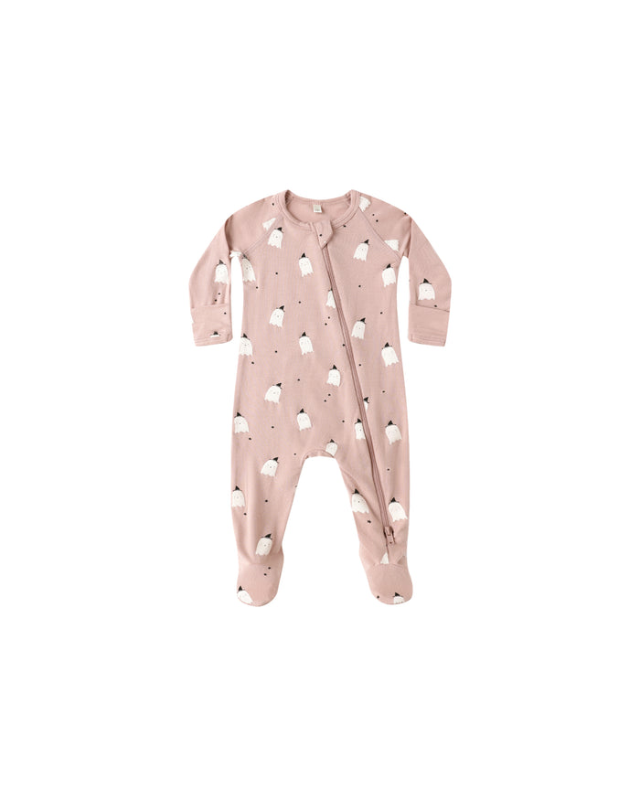 Bamboo Zip Footie || Pink Ghosts