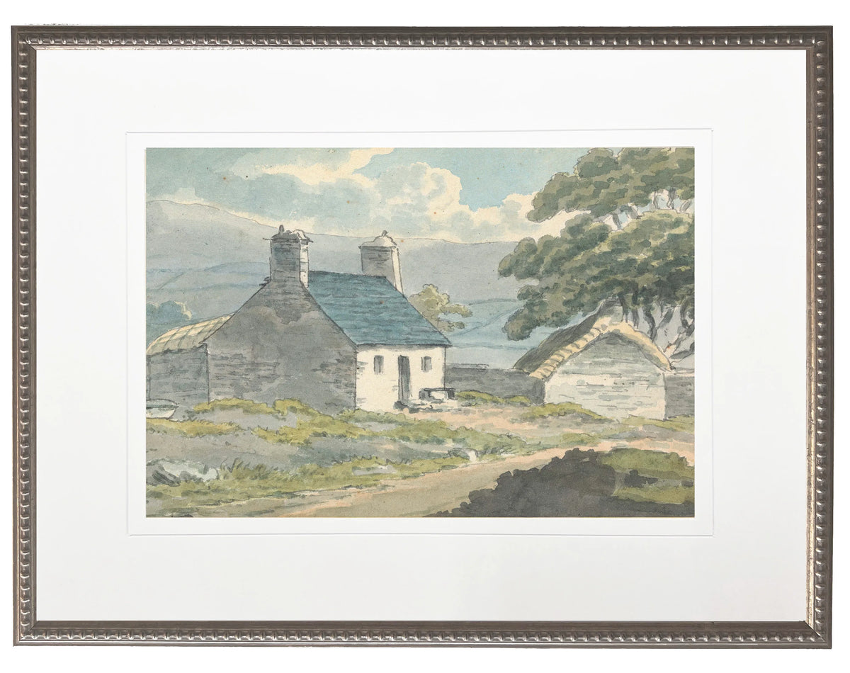Watercolor Hillside Barn and House - 20x16