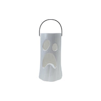 Ceramic Lantern with Cut-Out Ghost Face & Metal Handle
