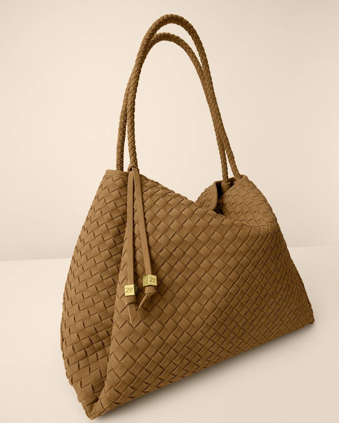 Nova Hand Woven Large Shoulder Bag - Light Caramel Suedette